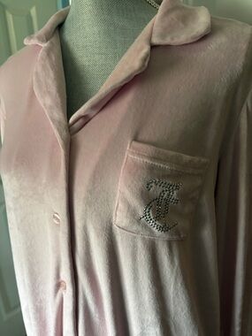 JUICY COUTURE Los Angeles Pink Velour Sleepwear Oversized Top Button Shirt Sz M